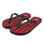 Red Ribbon and Heavy Metal Plaid Flip Flops - Scottish Squares