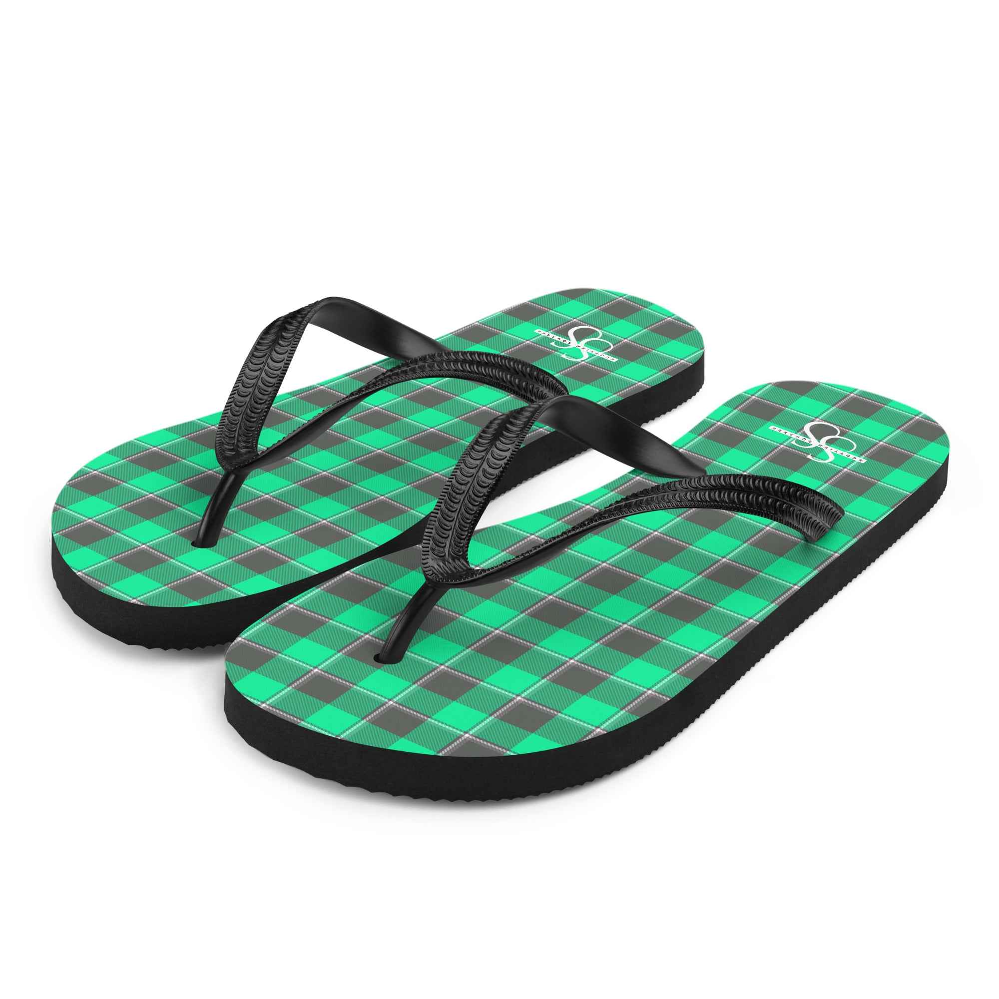 Spring Green and Finlandia Plaid Flip Flops - Scottish Squares