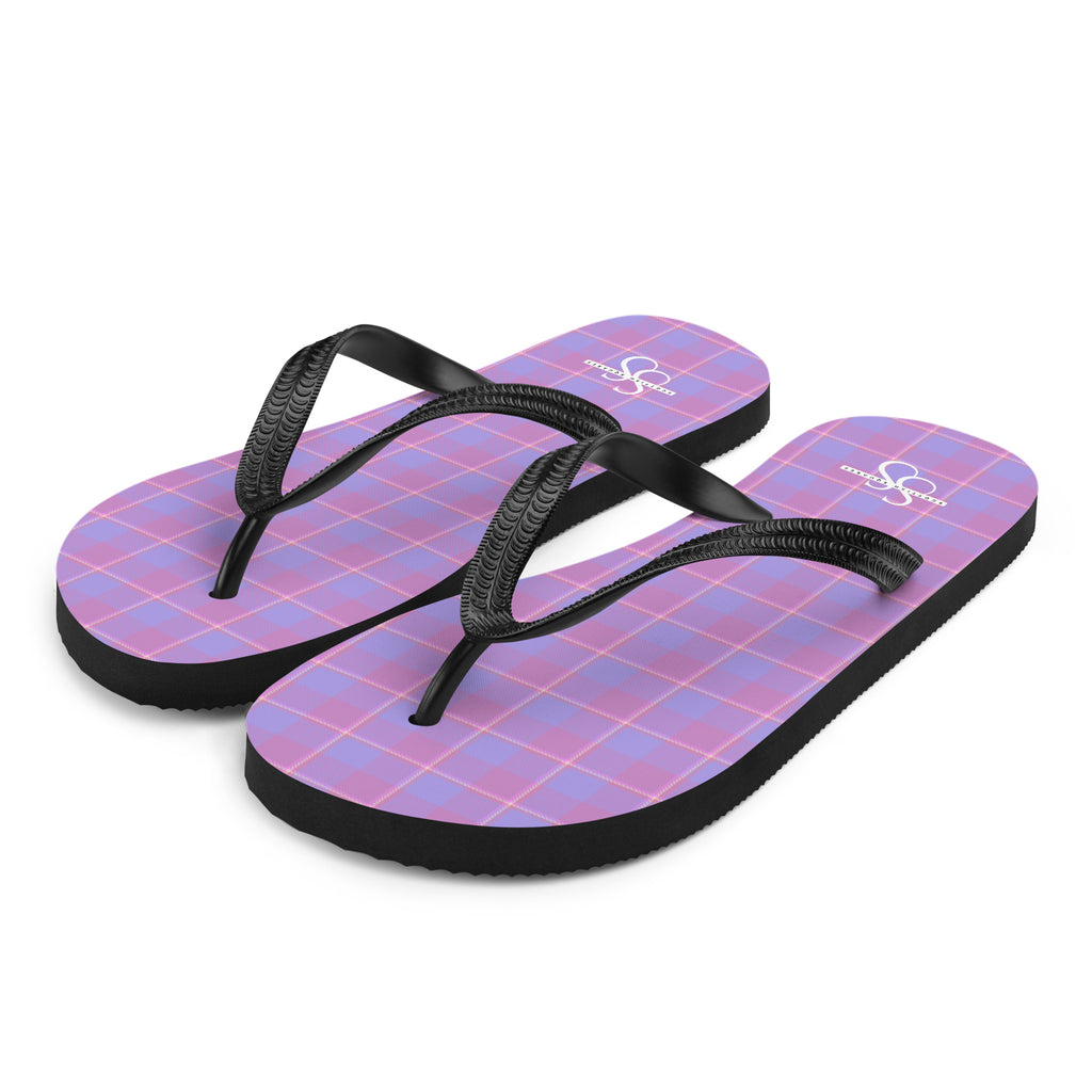 Viola and Dull Lavender Plaid Flip Flops - Scottish Squares