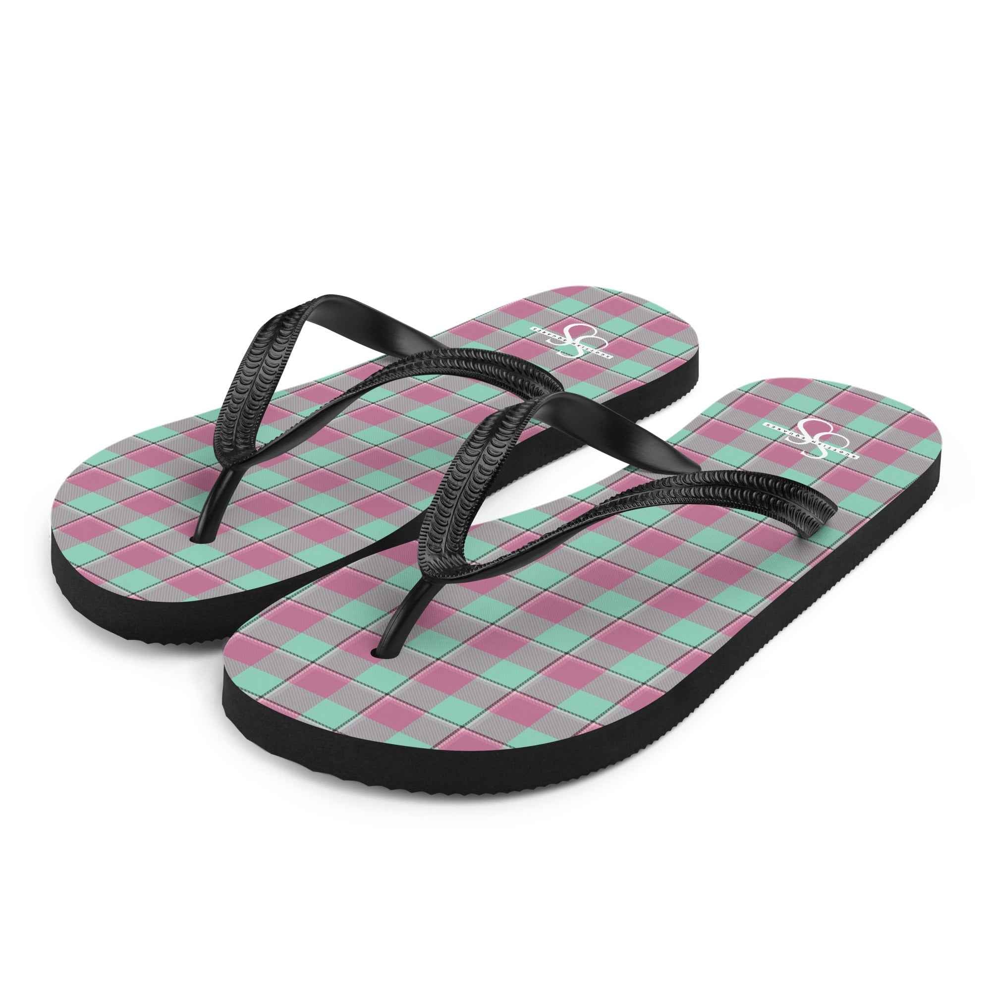 Vista Blue and Turkish Rose Plaid Flip Flops - Scottish Squares