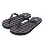 Ocean Green and Mulberry Wood Plaid Flip Flops - Scottish Squares