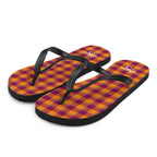 Tahiti Gold and Rose Bud Cherry Plaid Flip Flops - Scottish Squares