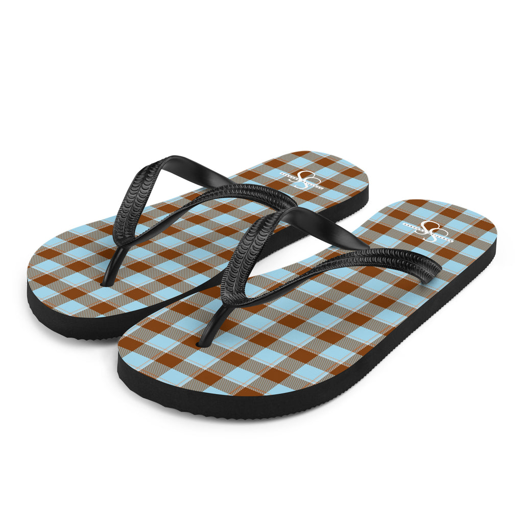 Blizzard Blue and Livid Brown Plaid Flip Flops - Scottish Squares