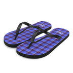 Cornflower Blue and Livid Brown Plaid Flip Flops - Scottish Squares