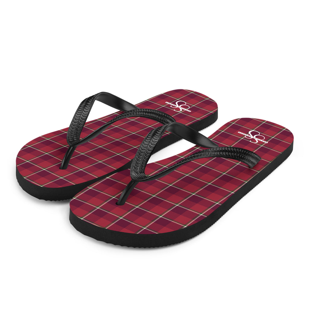 Old Brick and Cab Sav Plaid Flip Flops - Scottish Squares