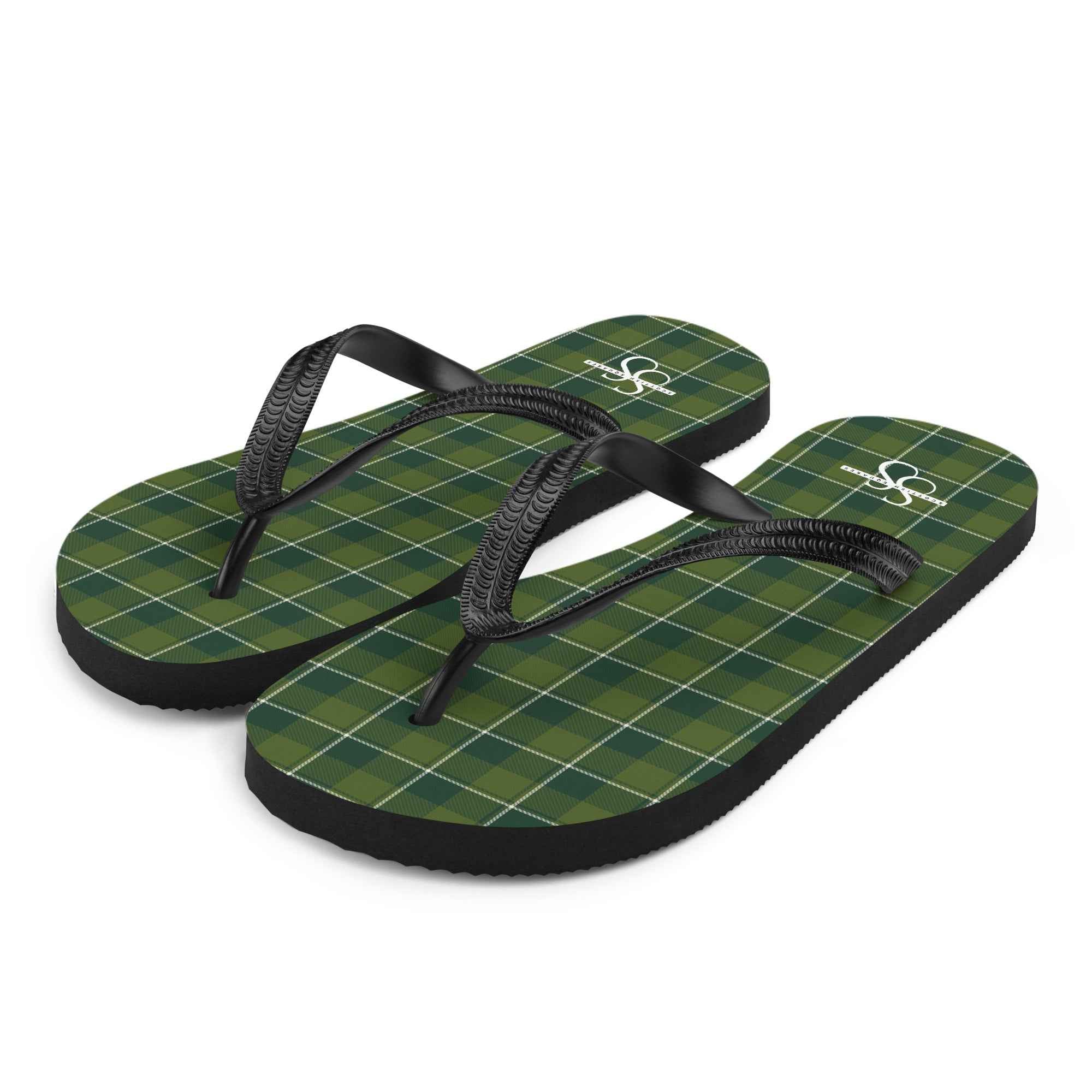 Woodland and Evergreen Plaid Flip Flops - Scottish Squares