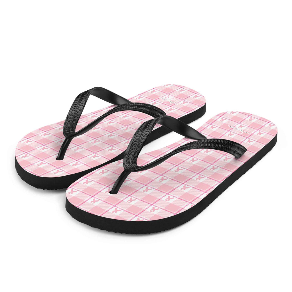 Flip Flops Breast Cancer Awareness Plaid - Scottish Squares