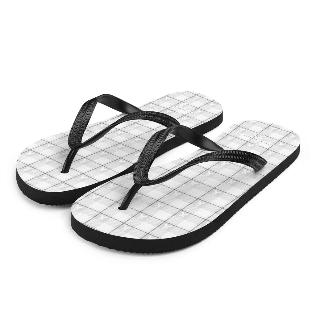 Flip Flops Lung Cancer Awareness Plaid, White Ribbon, Supportive Gift - Scottish Squares