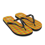 Blaze Orange and Bird Flower Plaid Flip Flops - Scottish Squares
