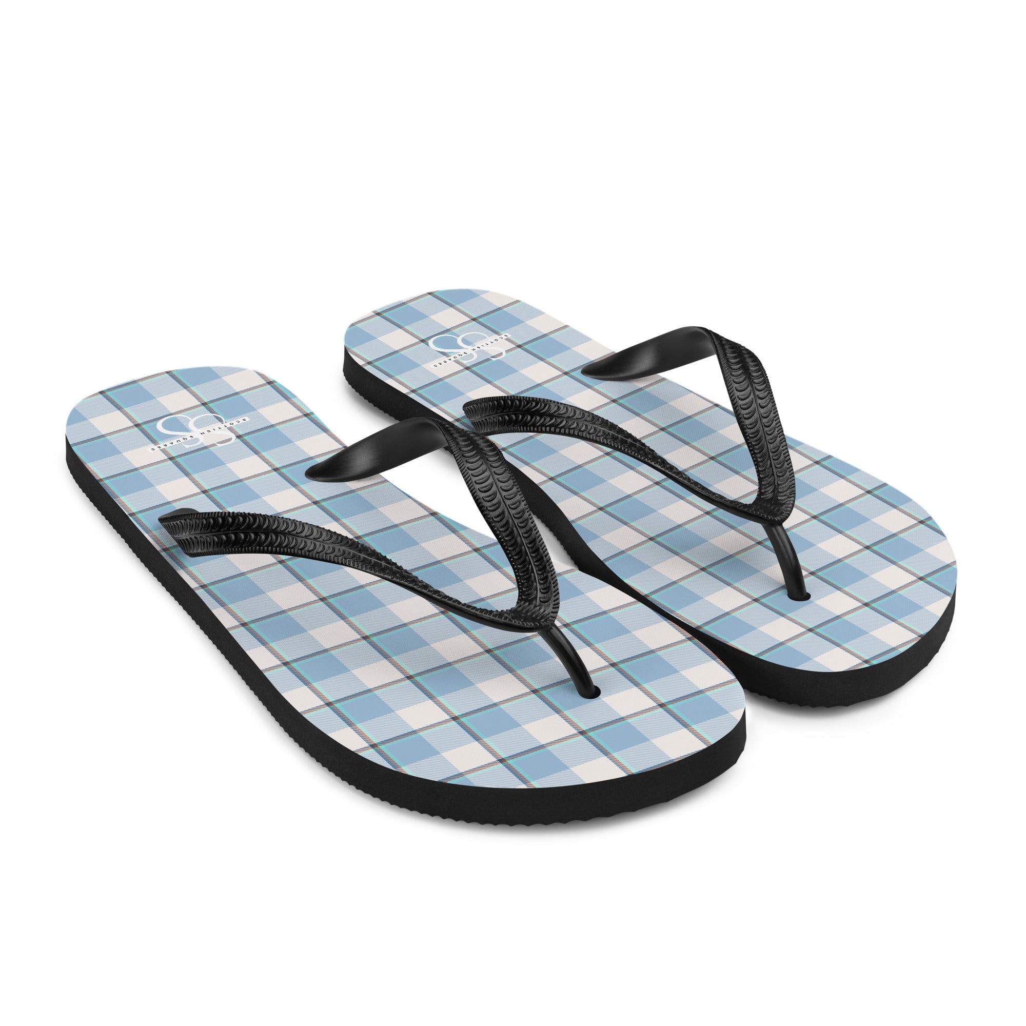 Pink Cloud and Blue Lagoon Plaid Flip Flops - Scottish Squares