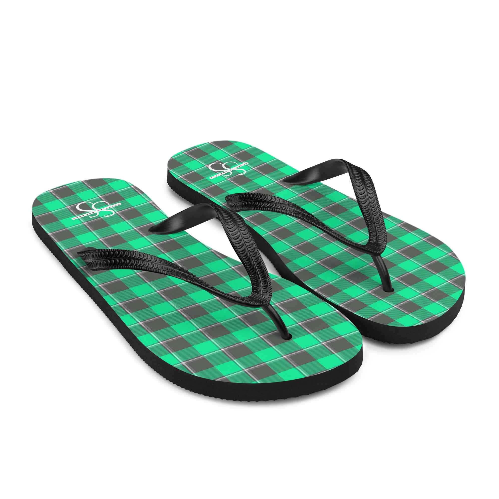Spring Green and Finlandia Plaid Flip Flops - Scottish Squares