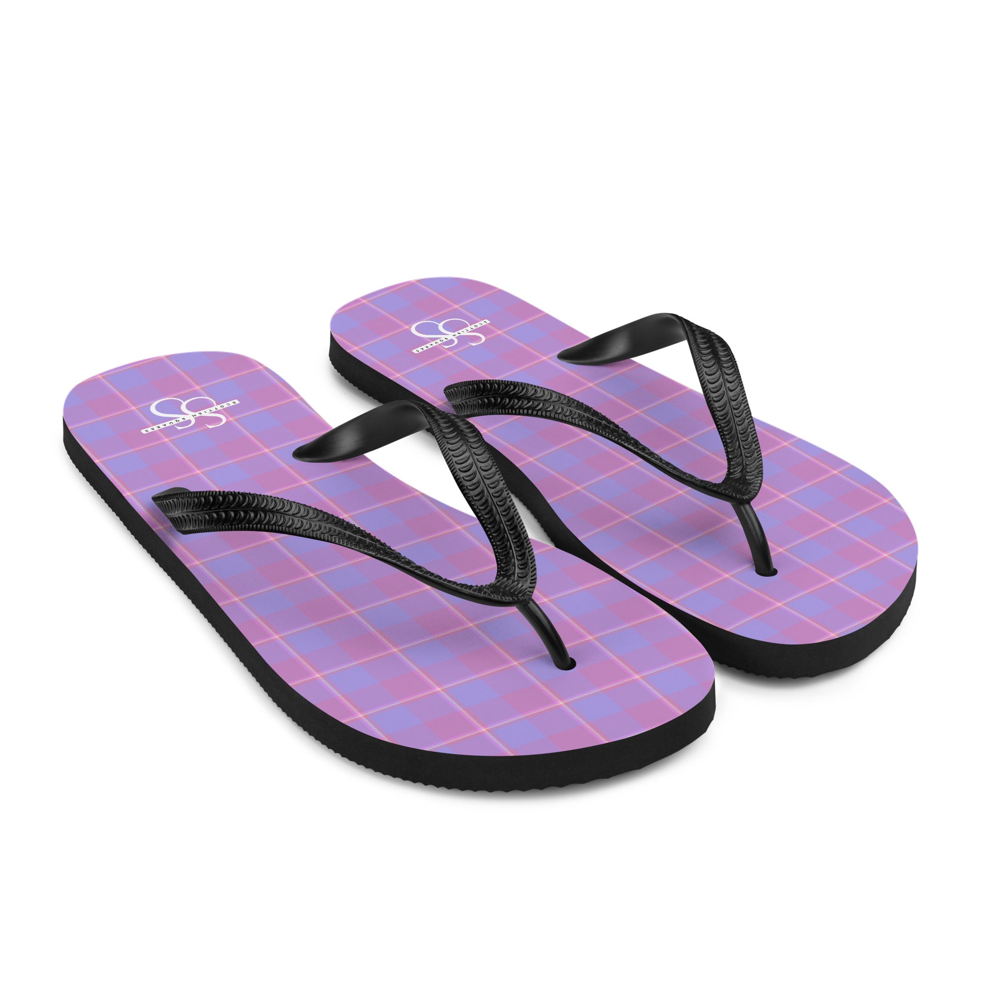 Viola and Dull Lavender Plaid Flip Flops - Scottish Squares