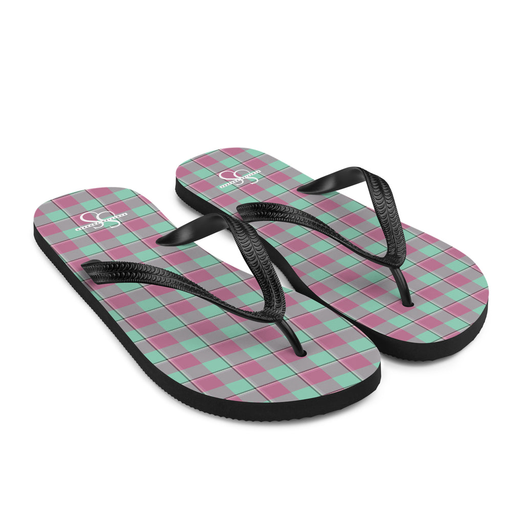 Vista Blue and Turkish Rose Plaid Flip Flops - Scottish Squares