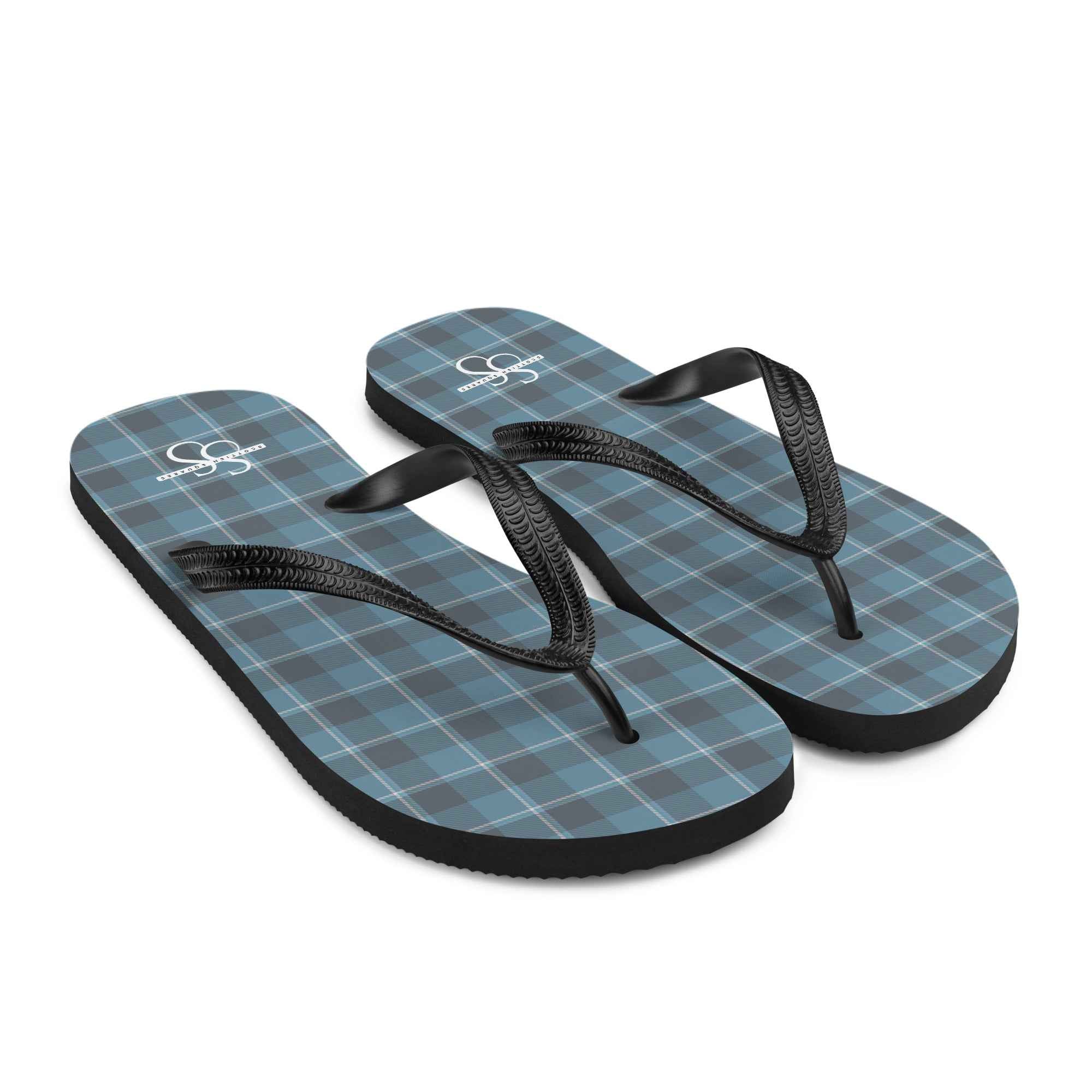 Hoki and Shuttle Gray Plaid Flip Flops - Scottish Squares