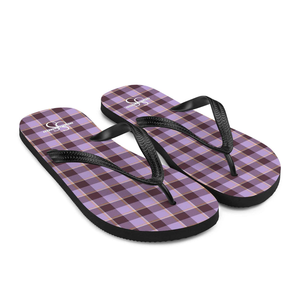 Light Wisteria and Livid Brown Plaid Flip Flops - Scottish Squares