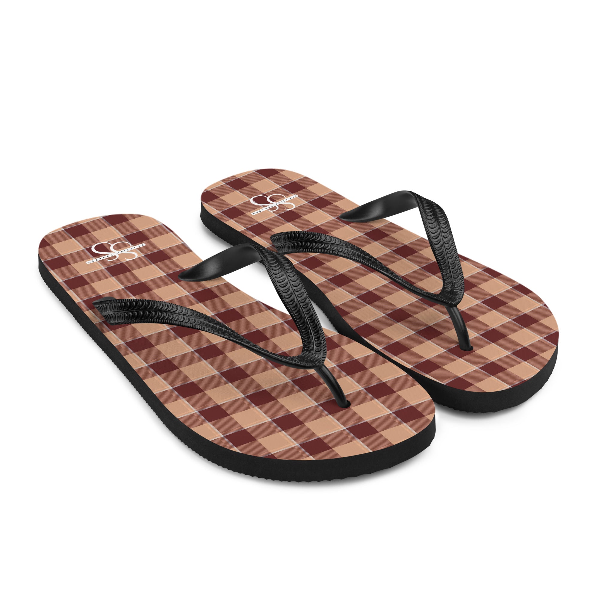 Whiskey and Livid Brown Plaid Flip Flops - Scottish Squares