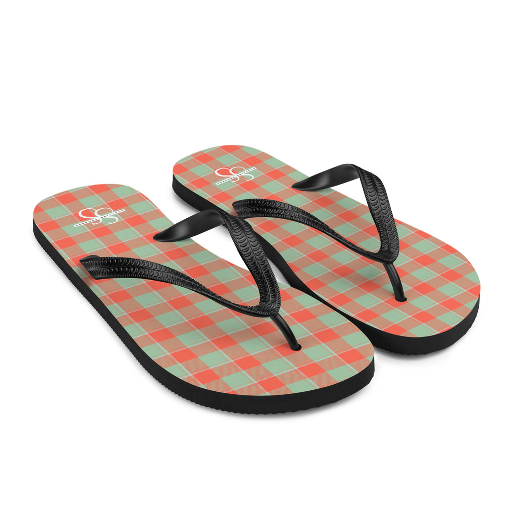 Spring Rain and Persimmon Plaid Flip Flops - Scottish Squares