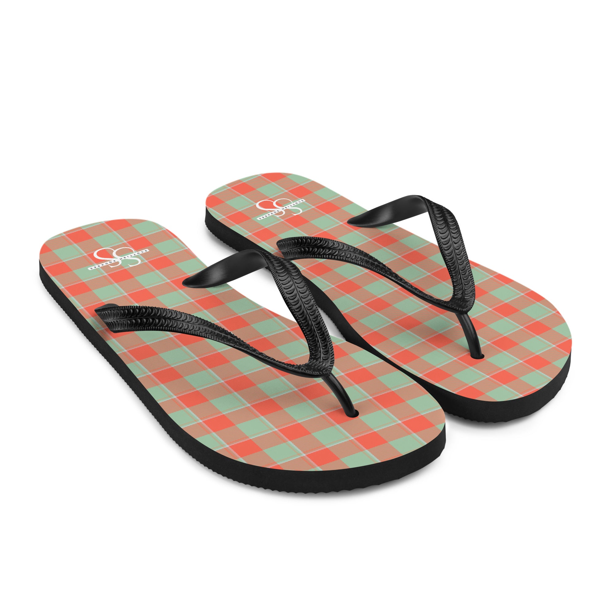 Spring Rain and Persimmon Plaid Flip Flops - Scottish Squares
