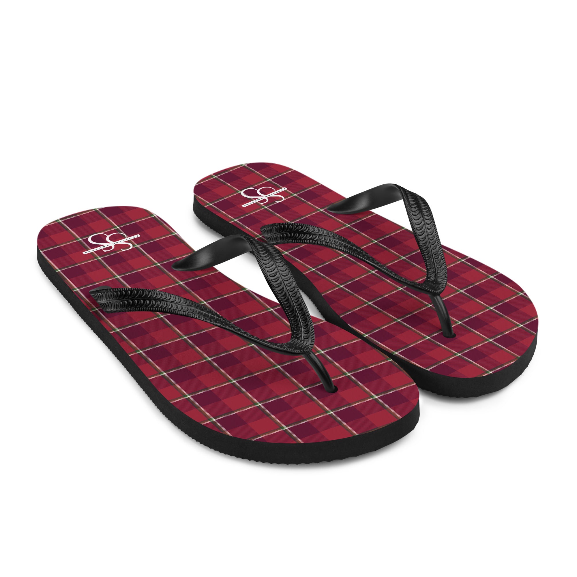 Old Brick and Cab Sav Plaid Flip Flops - Scottish Squares