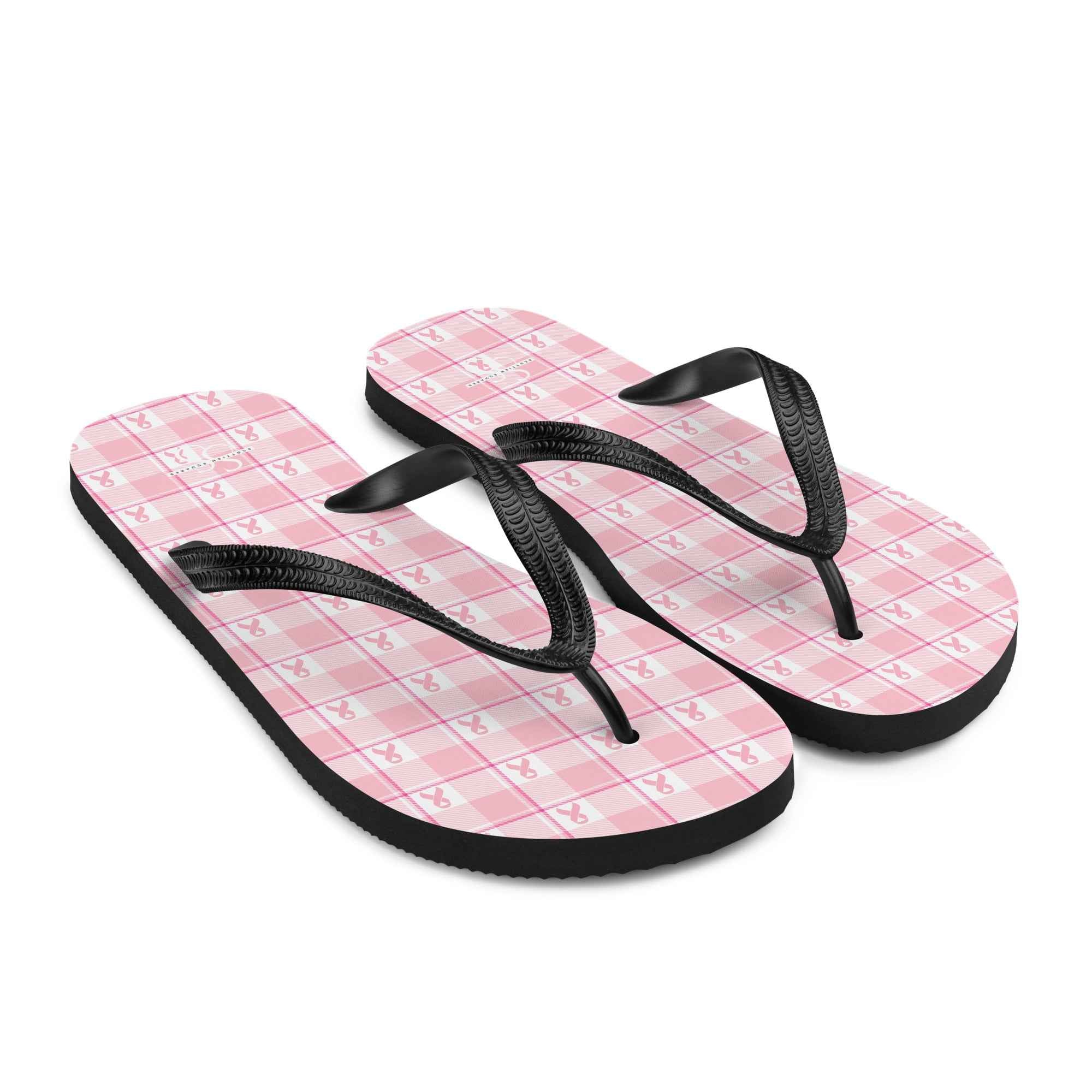 Flip Flops Breast Cancer Awareness Plaid - Scottish Squares