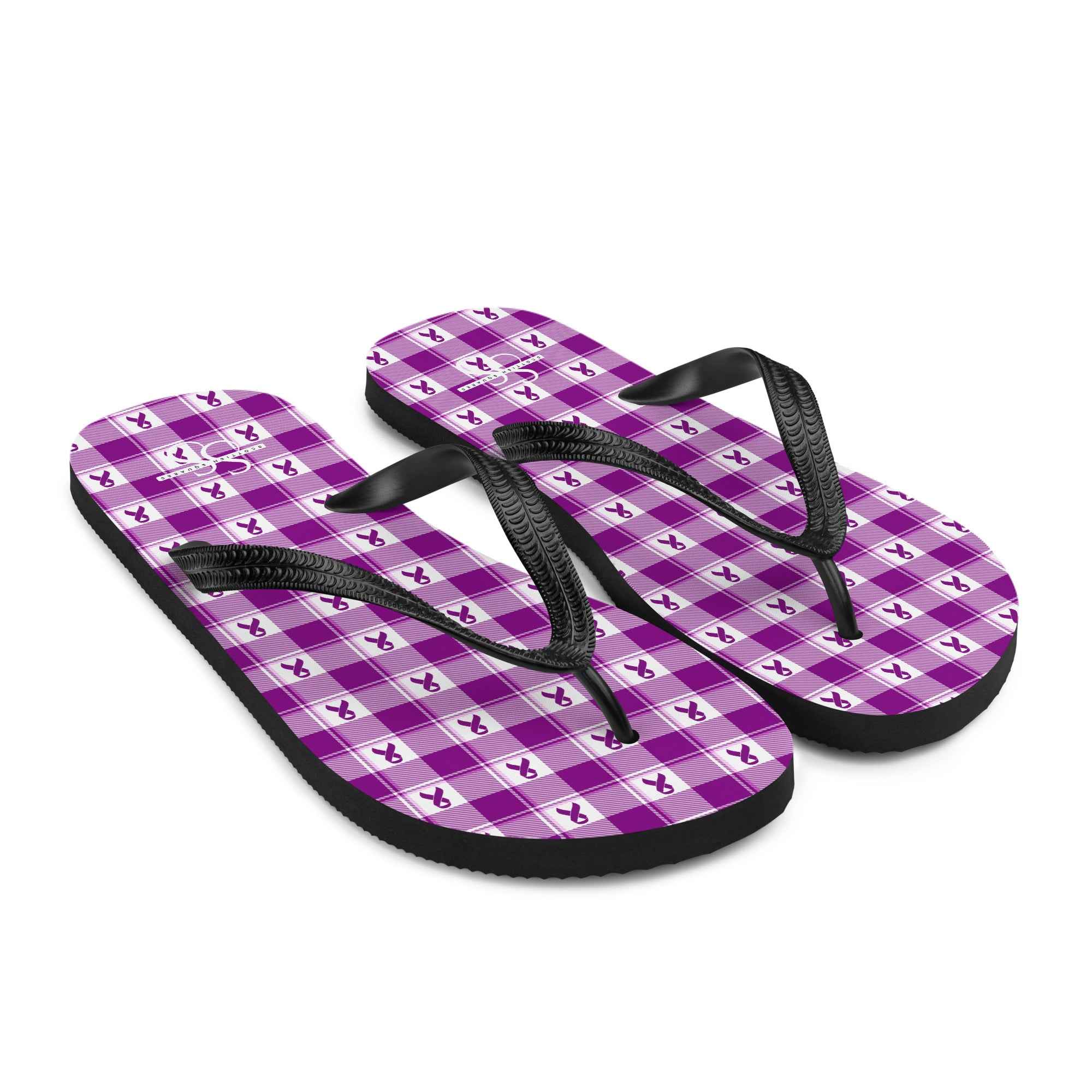 Flip Flops Pancreatic Cancer Awareness Plaid - Scottish Squares