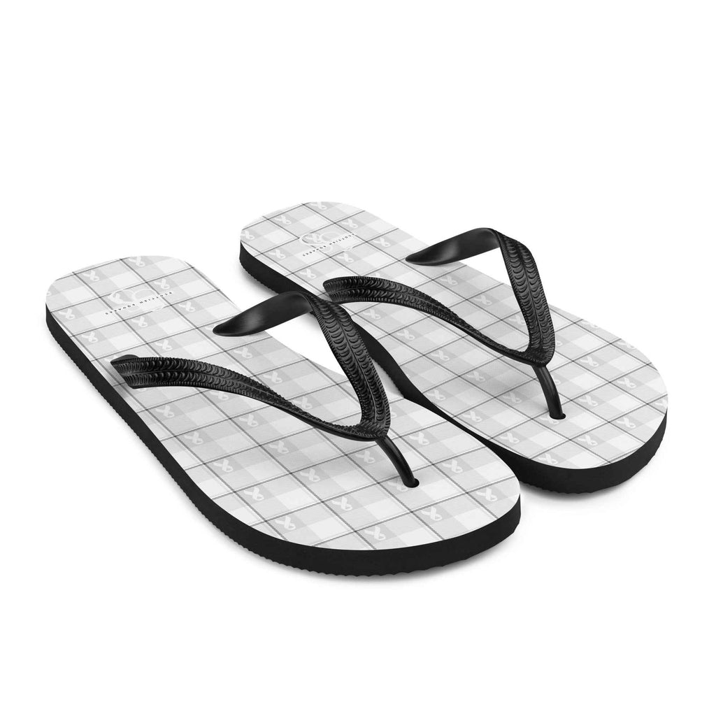 Flip Flops Lung Cancer Awareness Plaid, White Ribbon, Supportive Gift - Scottish Squares