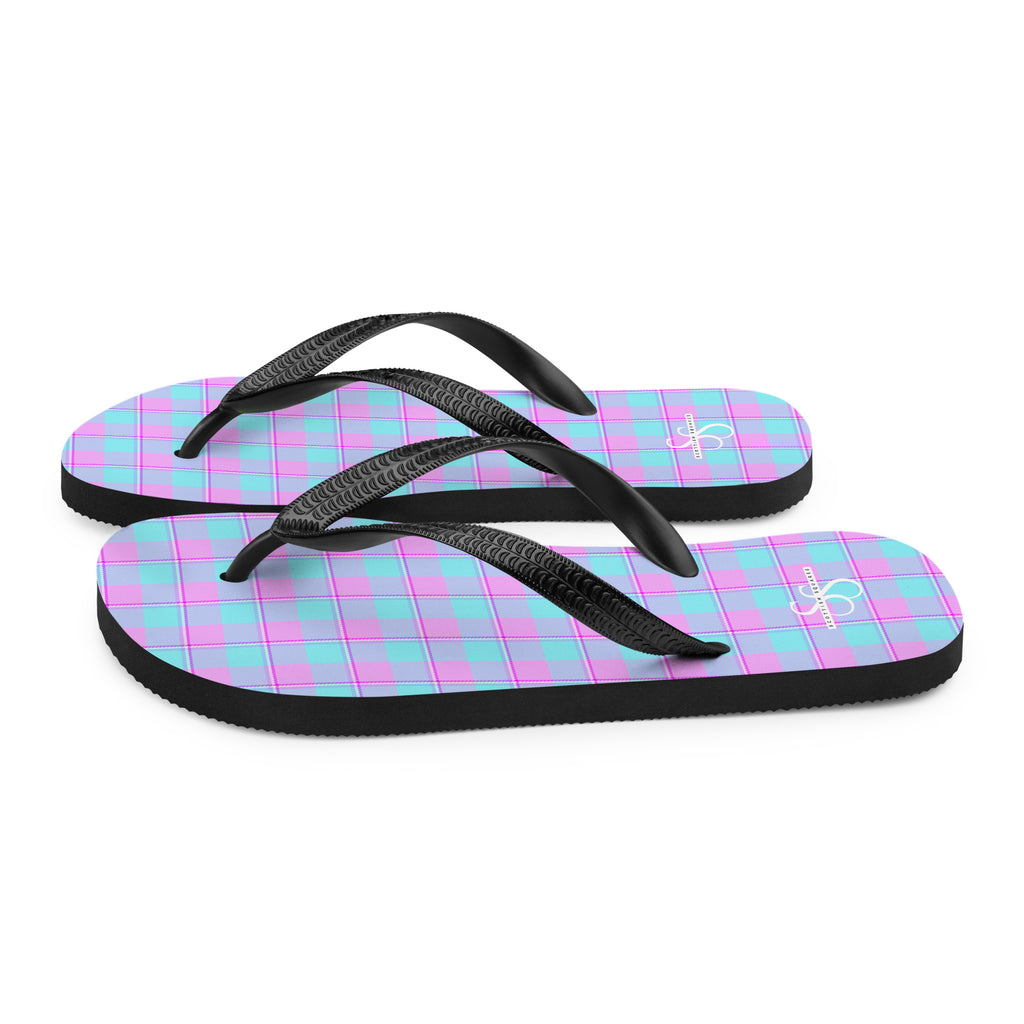 Mauve and Coastal Mist Plaid Flip Flops - Scottish Squares