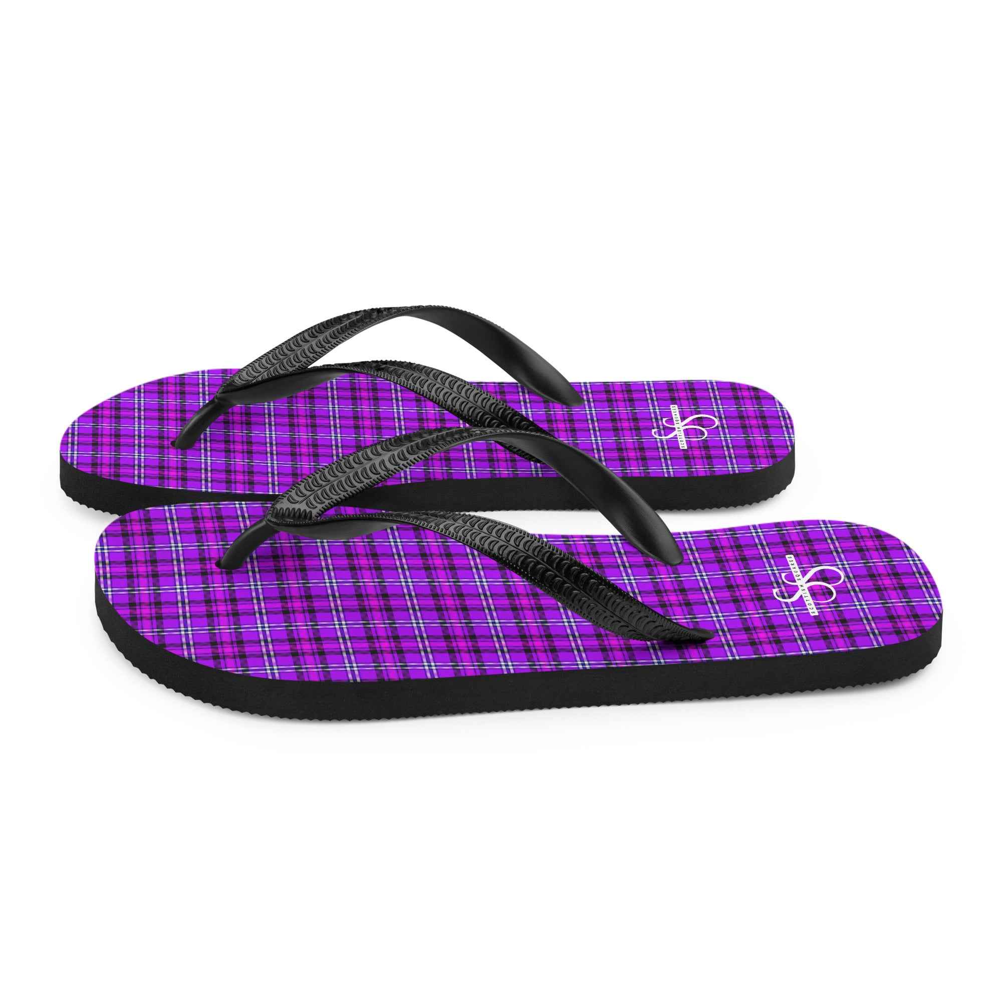 Electric Violet and Fuchsia Plaid Flip Flops - Scottish Squares
