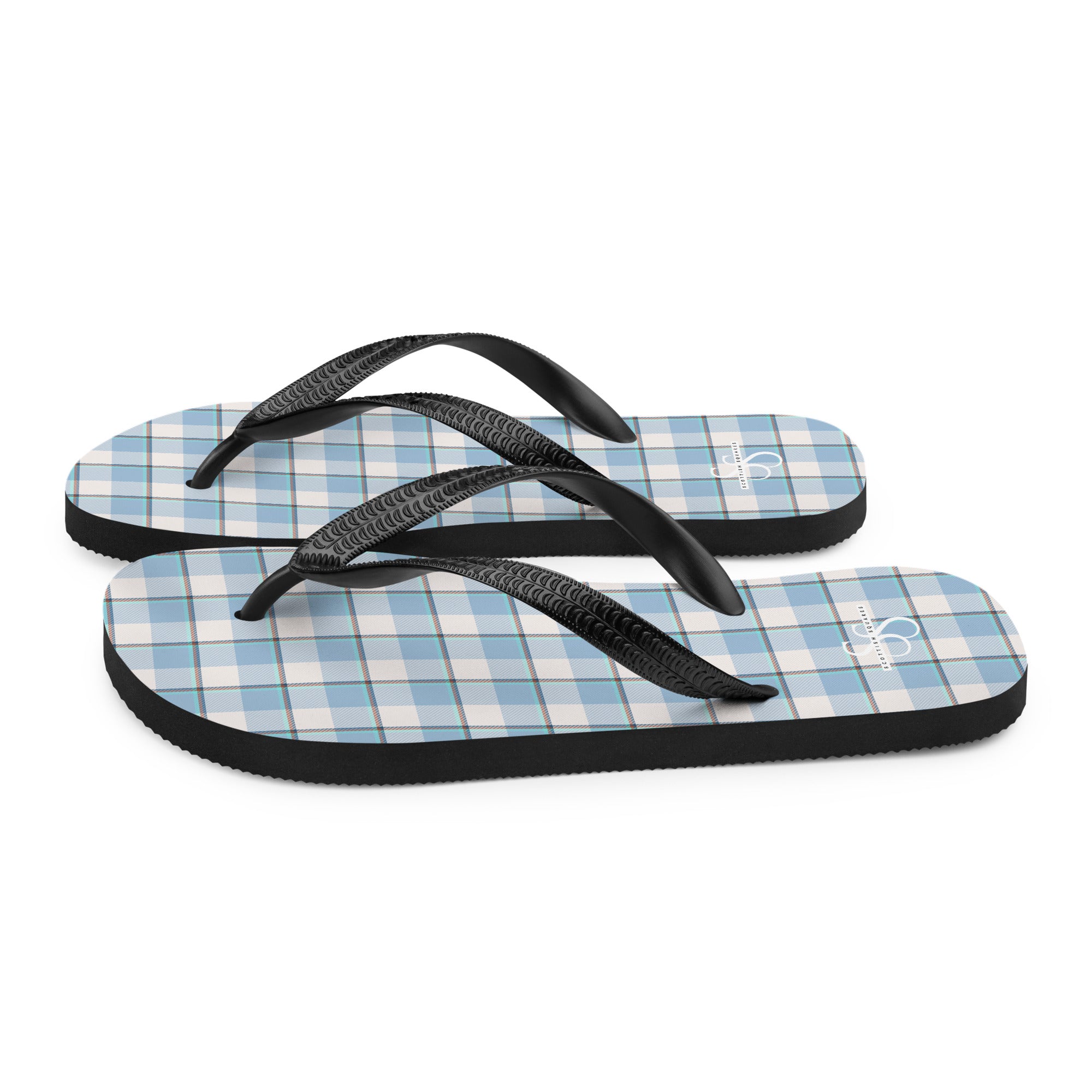 Pink Cloud and Blue Lagoon Plaid Flip Flops - Scottish Squares