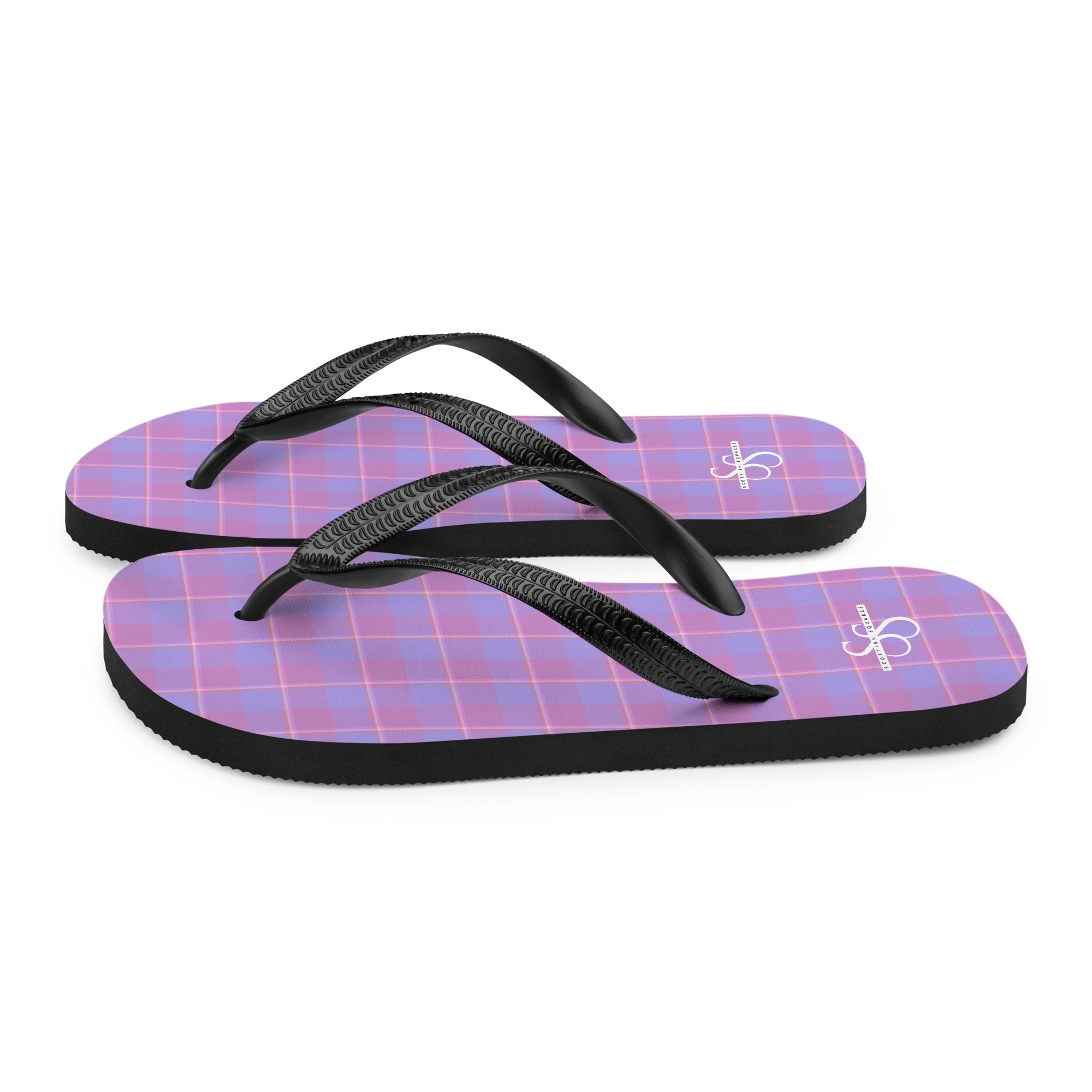 Viola and Dull Lavender Plaid Flip Flops - Scottish Squares