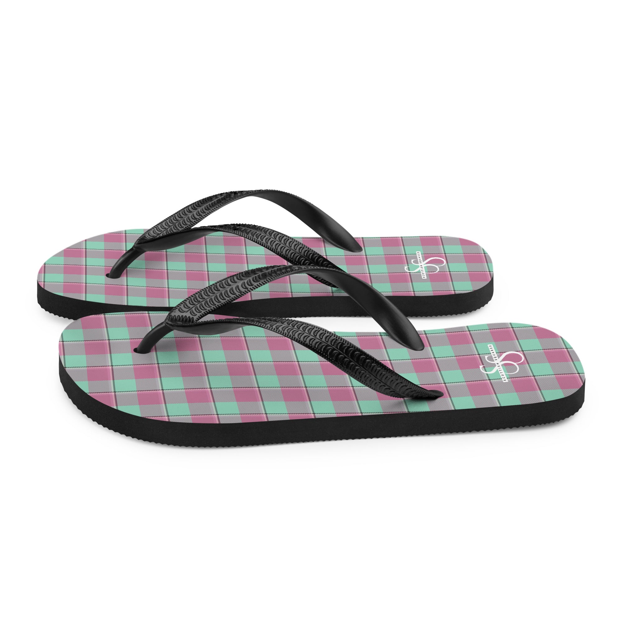 Vista Blue and Turkish Rose Plaid Flip Flops - Scottish Squares