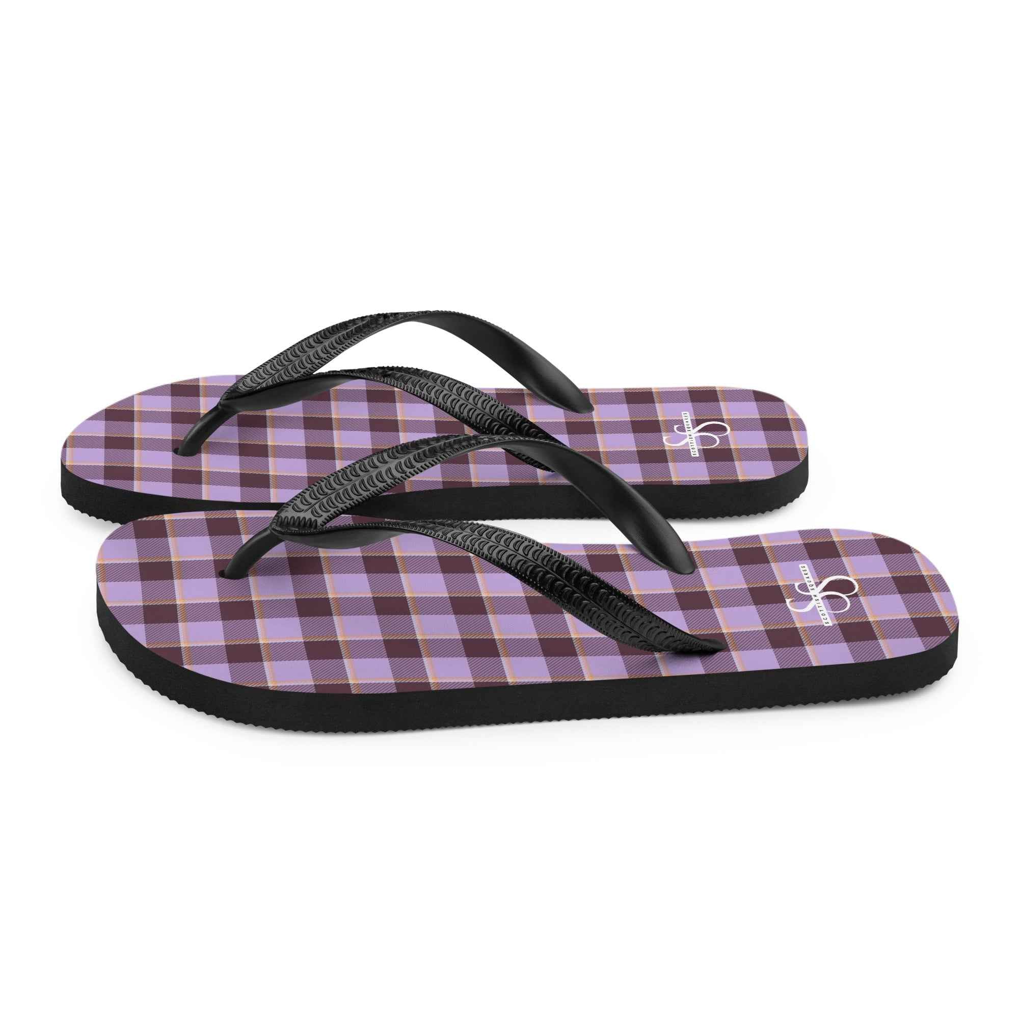Light Wisteria and Livid Brown Plaid Flip Flops - Scottish Squares