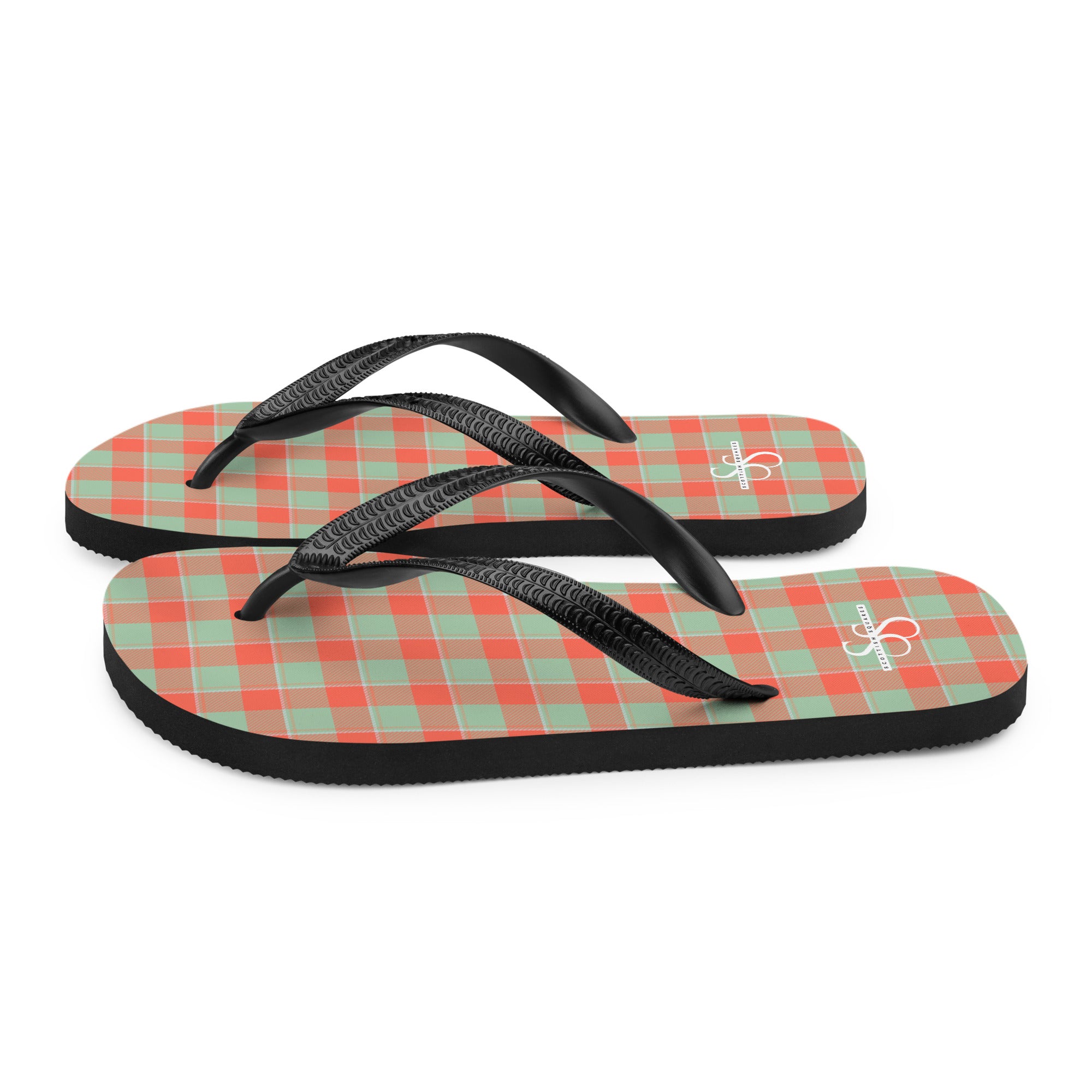 Spring Rain and Persimmon Plaid Flip Flops - Scottish Squares