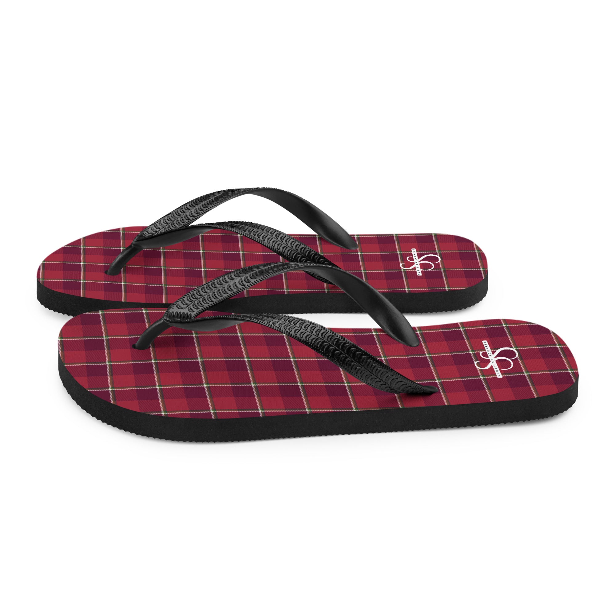 Old Brick and Cab Sav Plaid Flip Flops - Scottish Squares