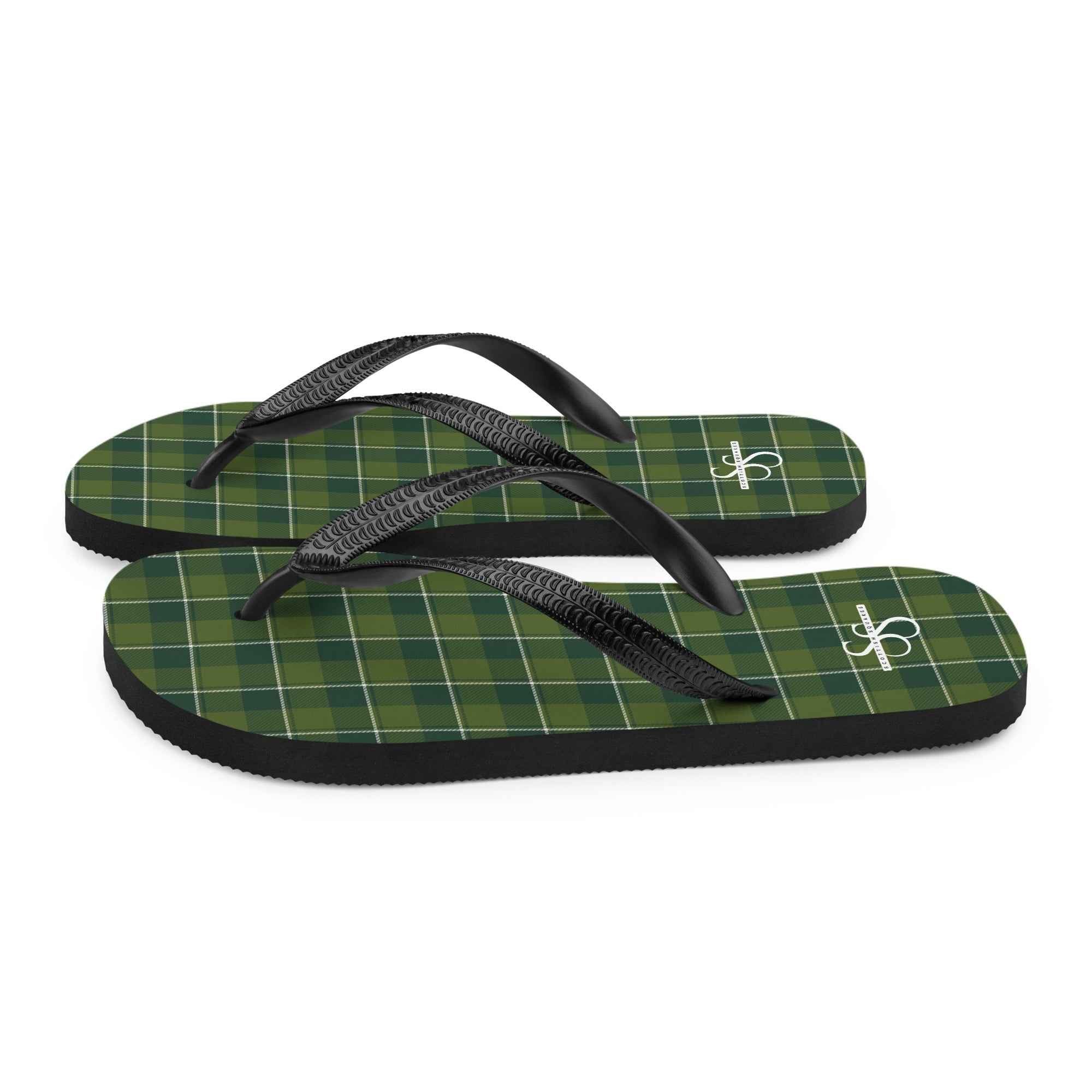 Woodland and Evergreen Plaid Flip Flops - Scottish Squares