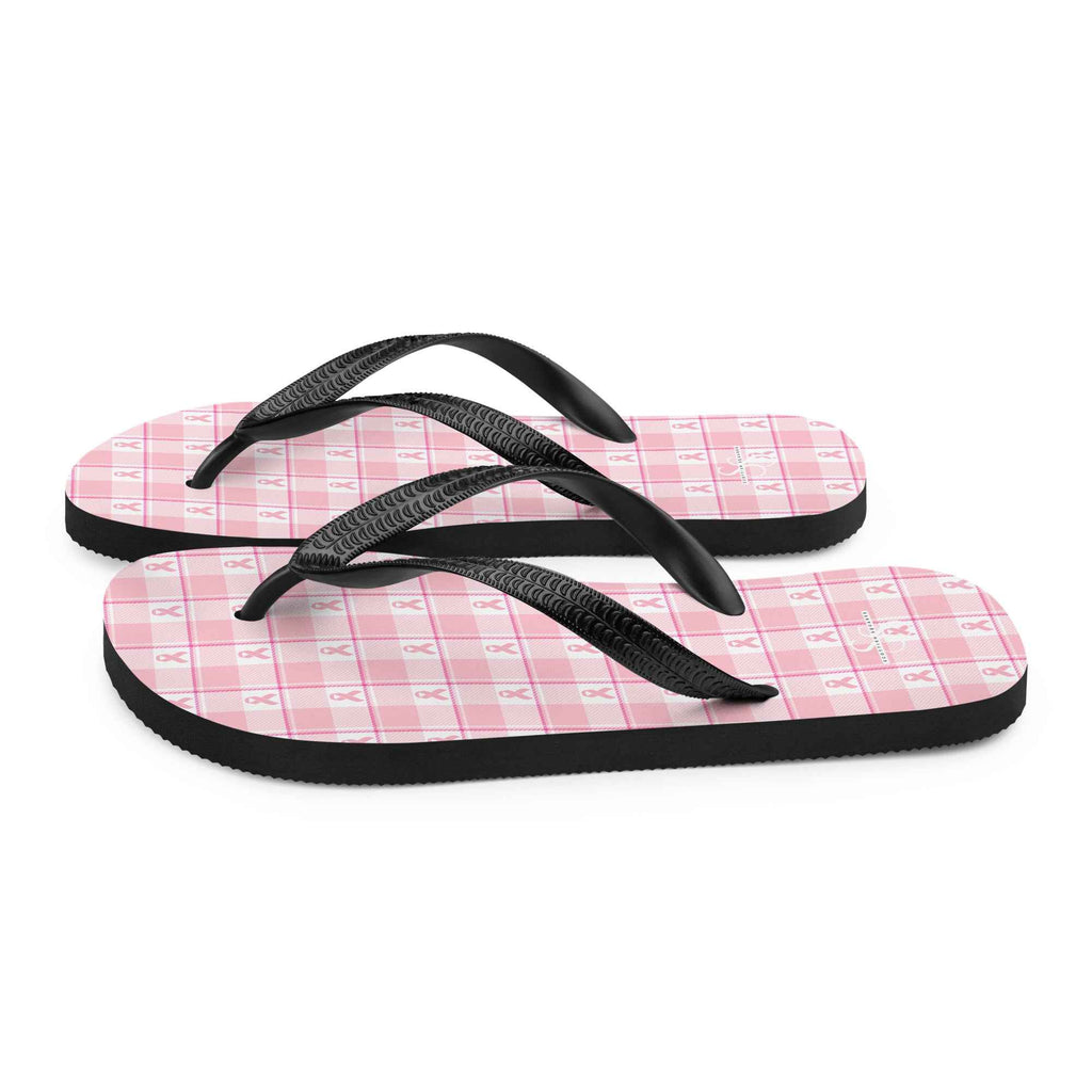 Flip Flops Breast Cancer Awareness Plaid - Scottish Squares