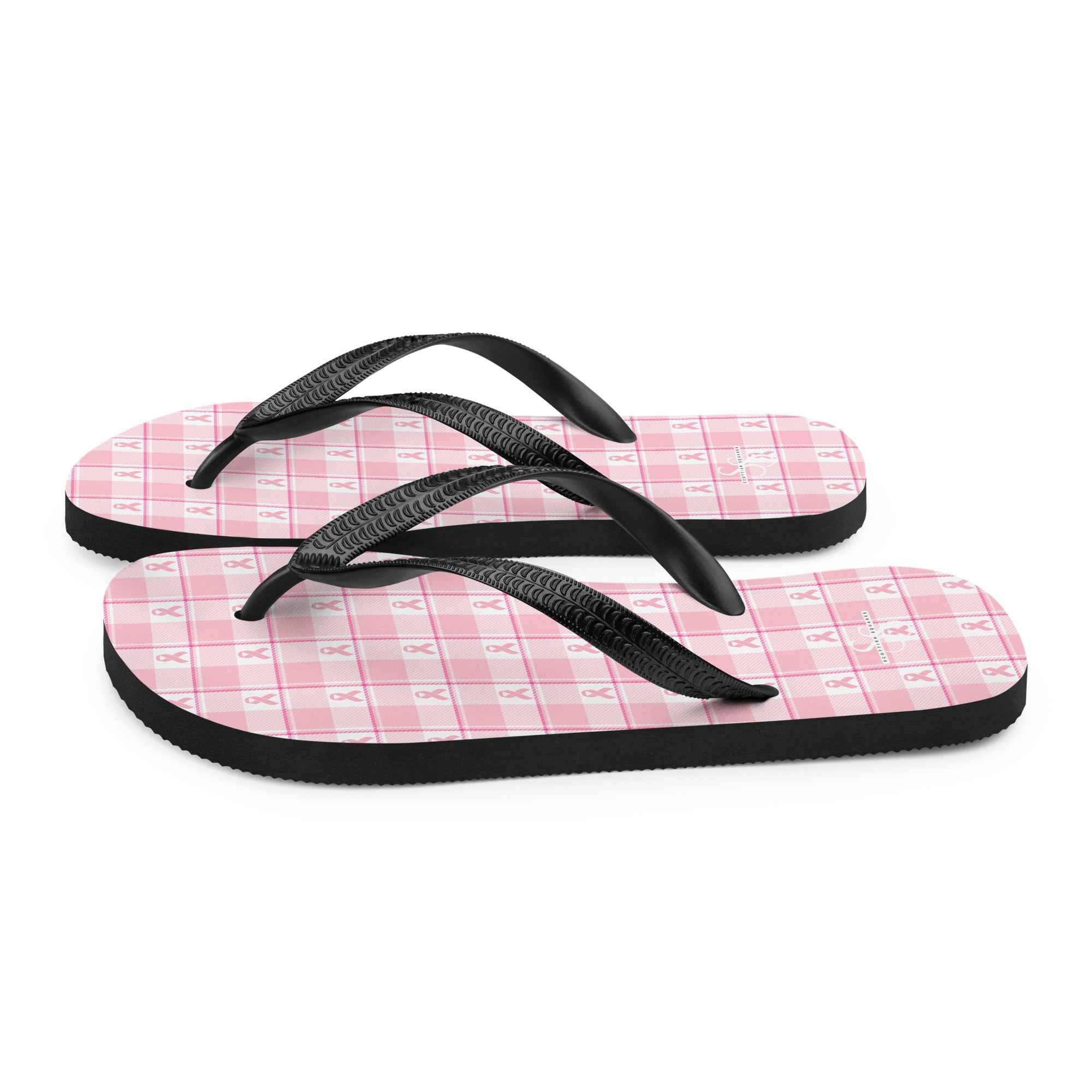 Flip Flops Breast Cancer Awareness Plaid - Scottish Squares
