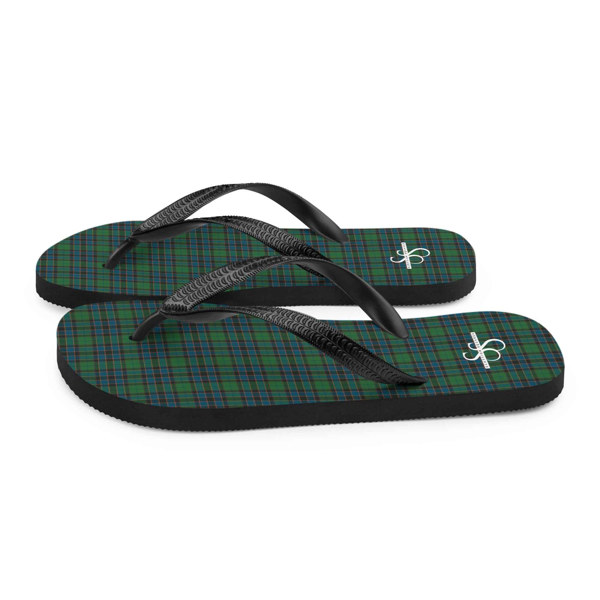 Flip Flops Green Blue Orange Plaid Tartan