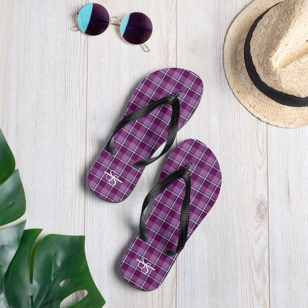 Purple and Trendy Pink Plaid Flip Flops - Scottish Squares