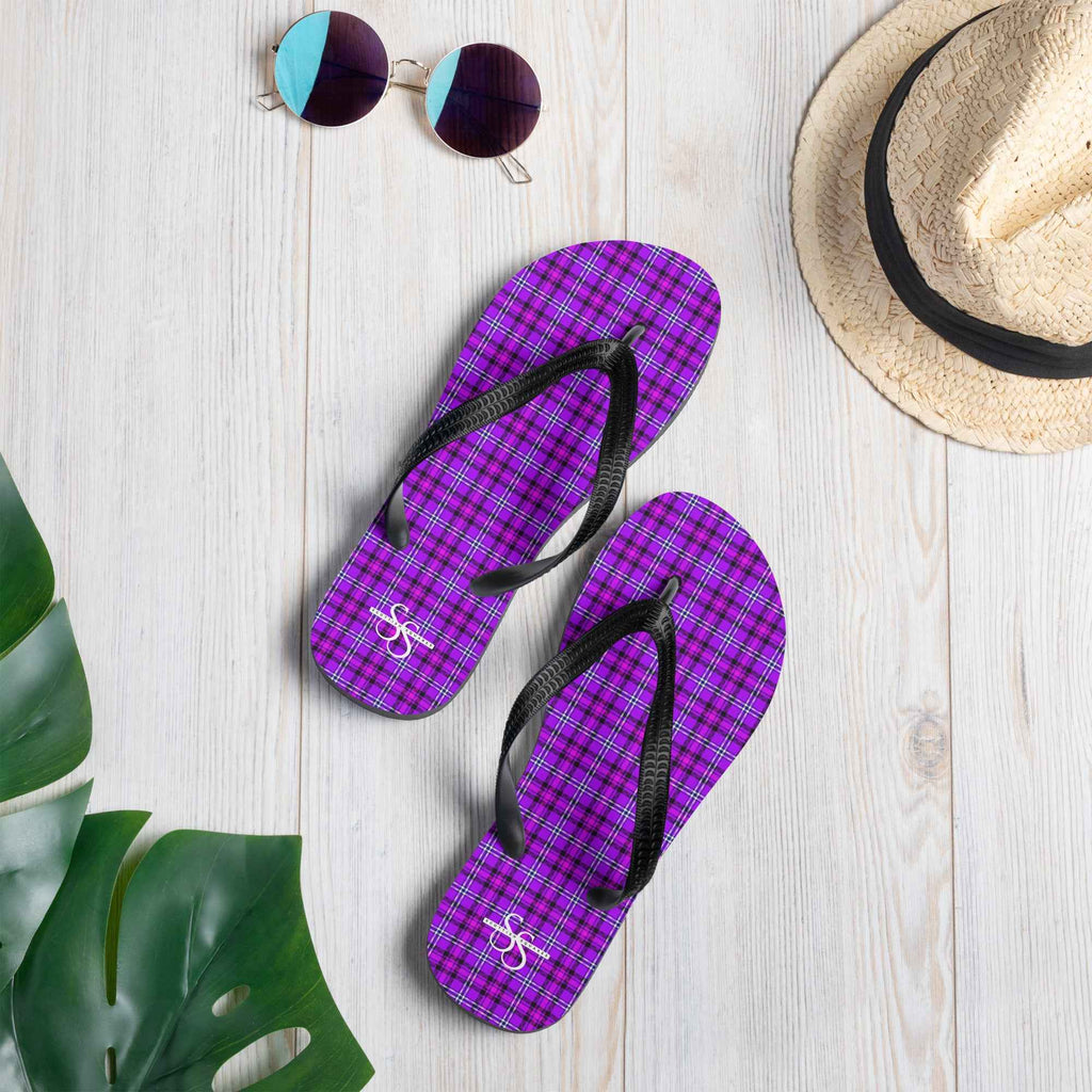 Electric Violet and Fuchsia Plaid Flip Flops - Scottish Squares