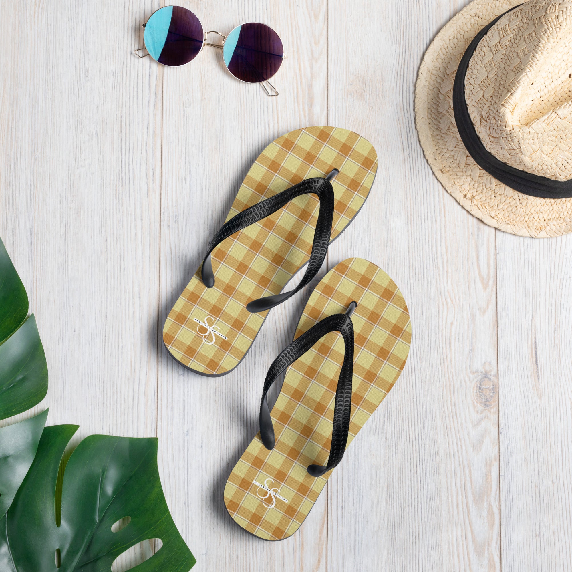 Zombie and Copper Plaid Flip Flops - Scottish Squares