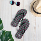 Ocean Green and Mulberry Wood Plaid Flip Flops - Scottish Squares