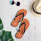 Corn and Razzmatazz Plaid Flip Flops - Scottish Squares