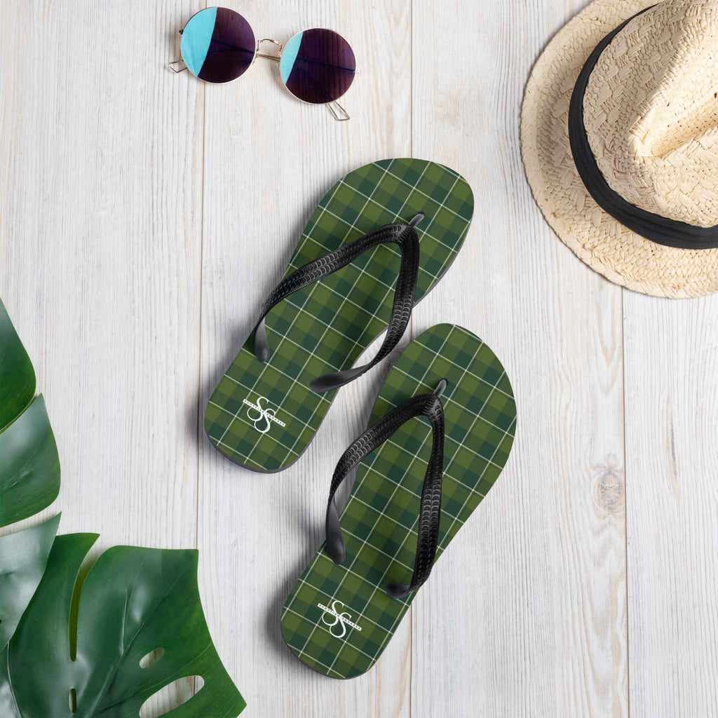 Woodland and Evergreen Plaid Flip Flops - Scottish Squares