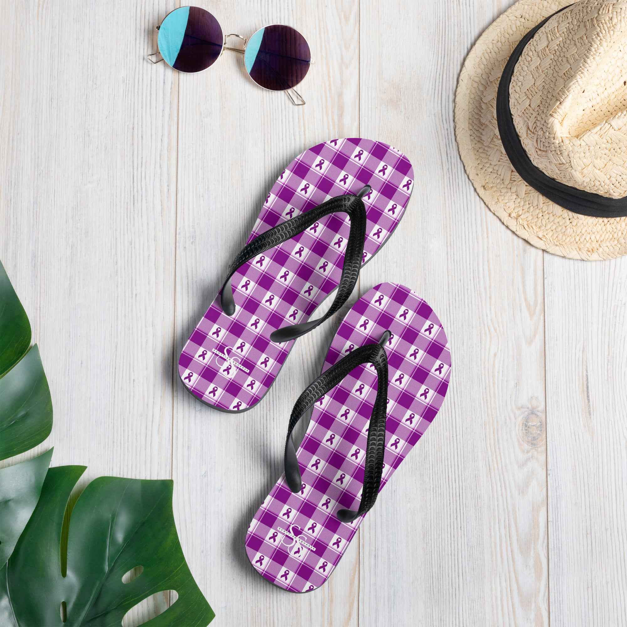 Flip Flops Pancreatic Cancer Awareness Plaid - Scottish Squares