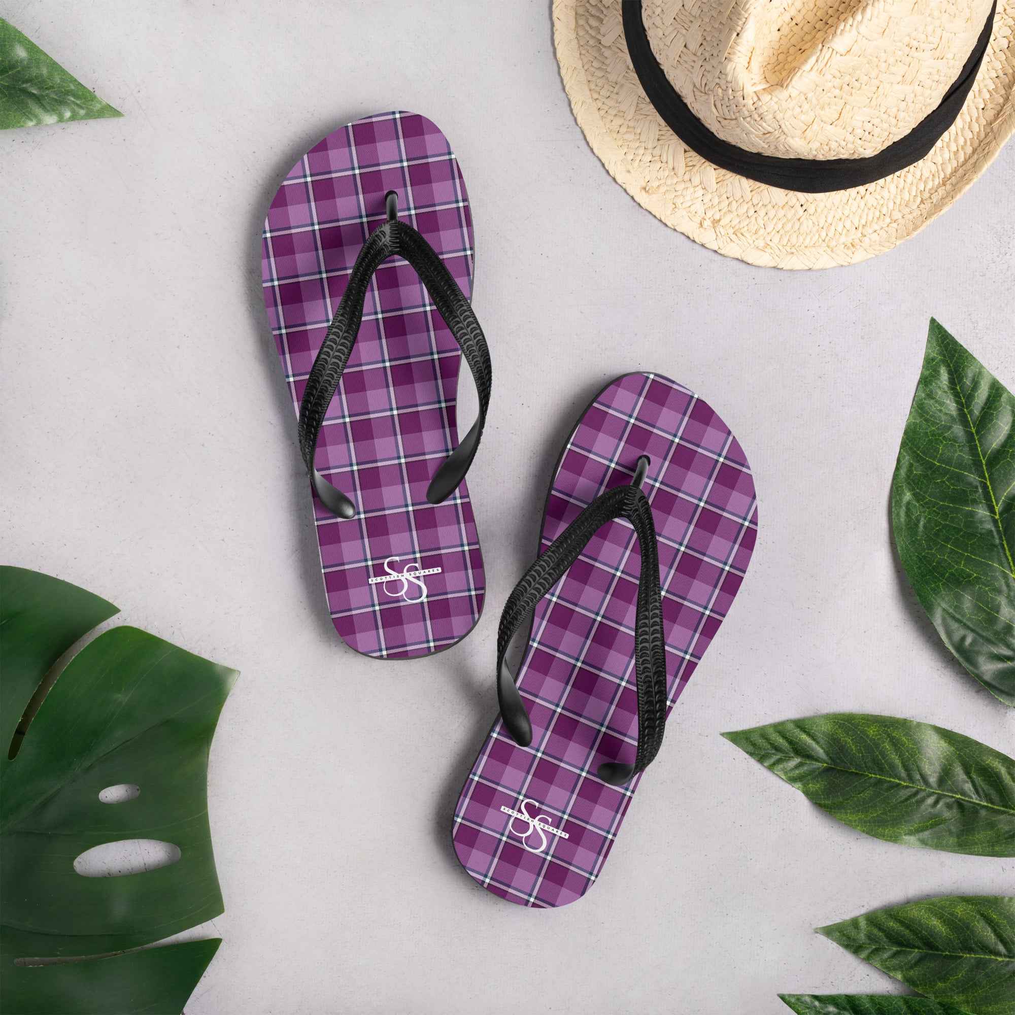 Purple and Trendy Pink Plaid Flip Flops - Scottish Squares