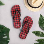 Red Ribbon and Heavy Metal Plaid Flip Flops - Scottish Squares