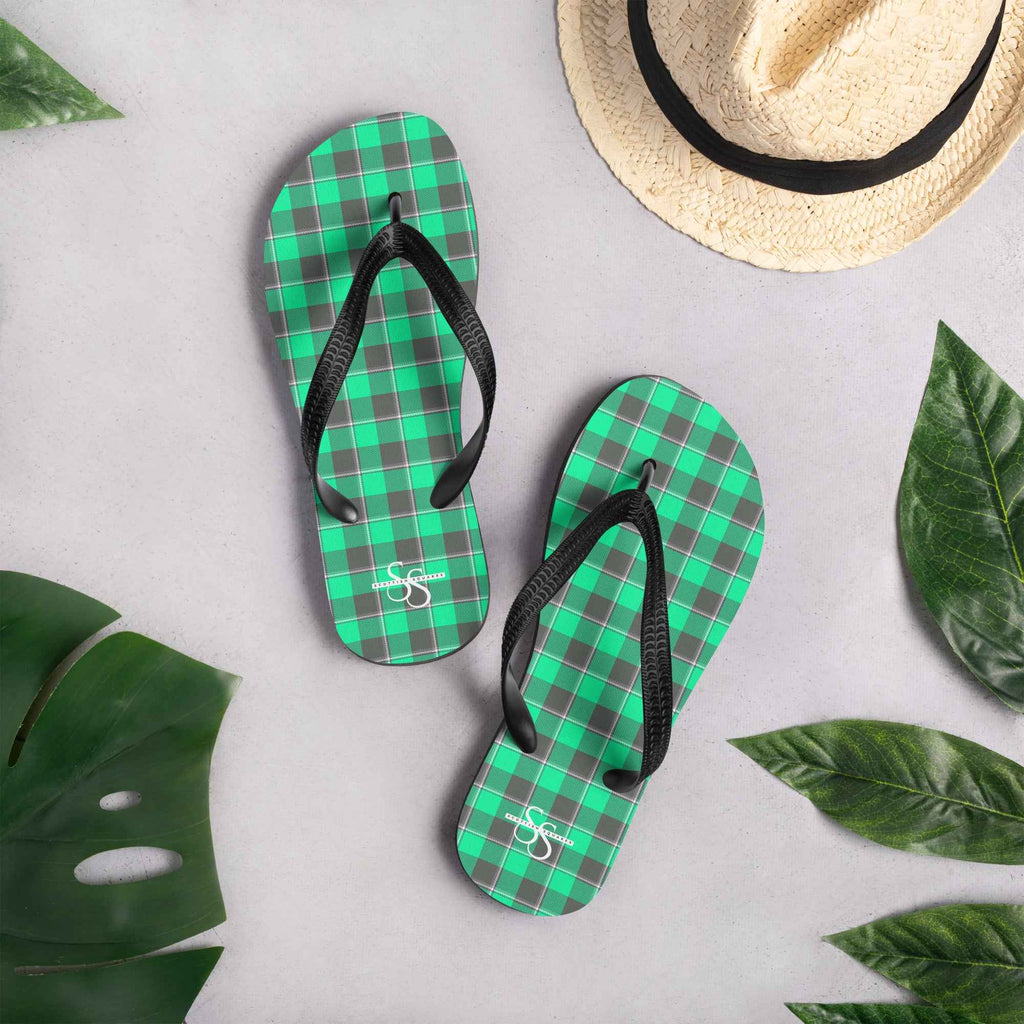 Spring Green and Finlandia Plaid Flip Flops - Scottish Squares