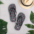 Ocean Green and Mulberry Wood Plaid Flip Flops - Scottish Squares