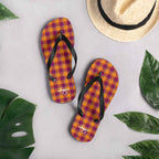 Tahiti Gold and Rose Bud Cherry Plaid Flip Flops - Scottish Squares